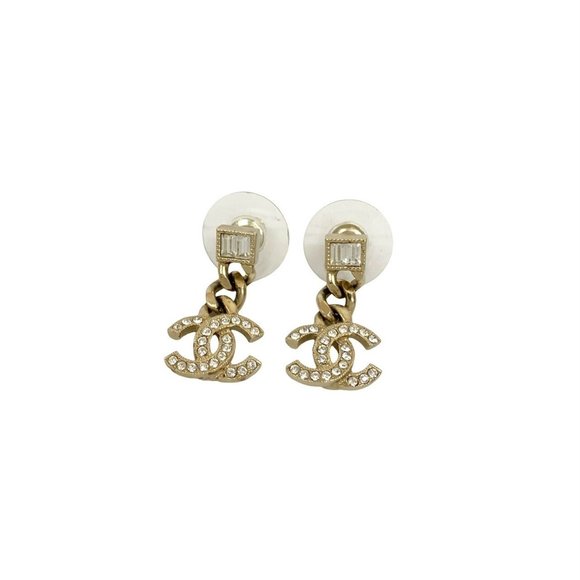 CHANEL Coco Mark Metal Rhinestone Earrings, Gold, 97497 - Picture 4 of 5